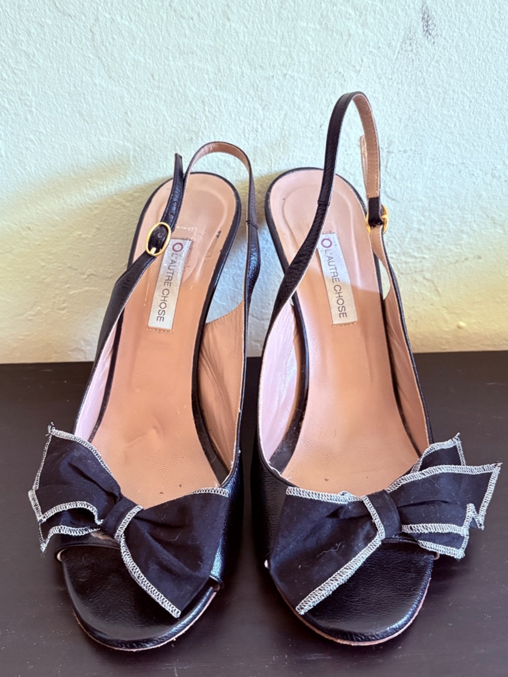 L’autre chose Black Bow Slingback Peep-Toe Heels